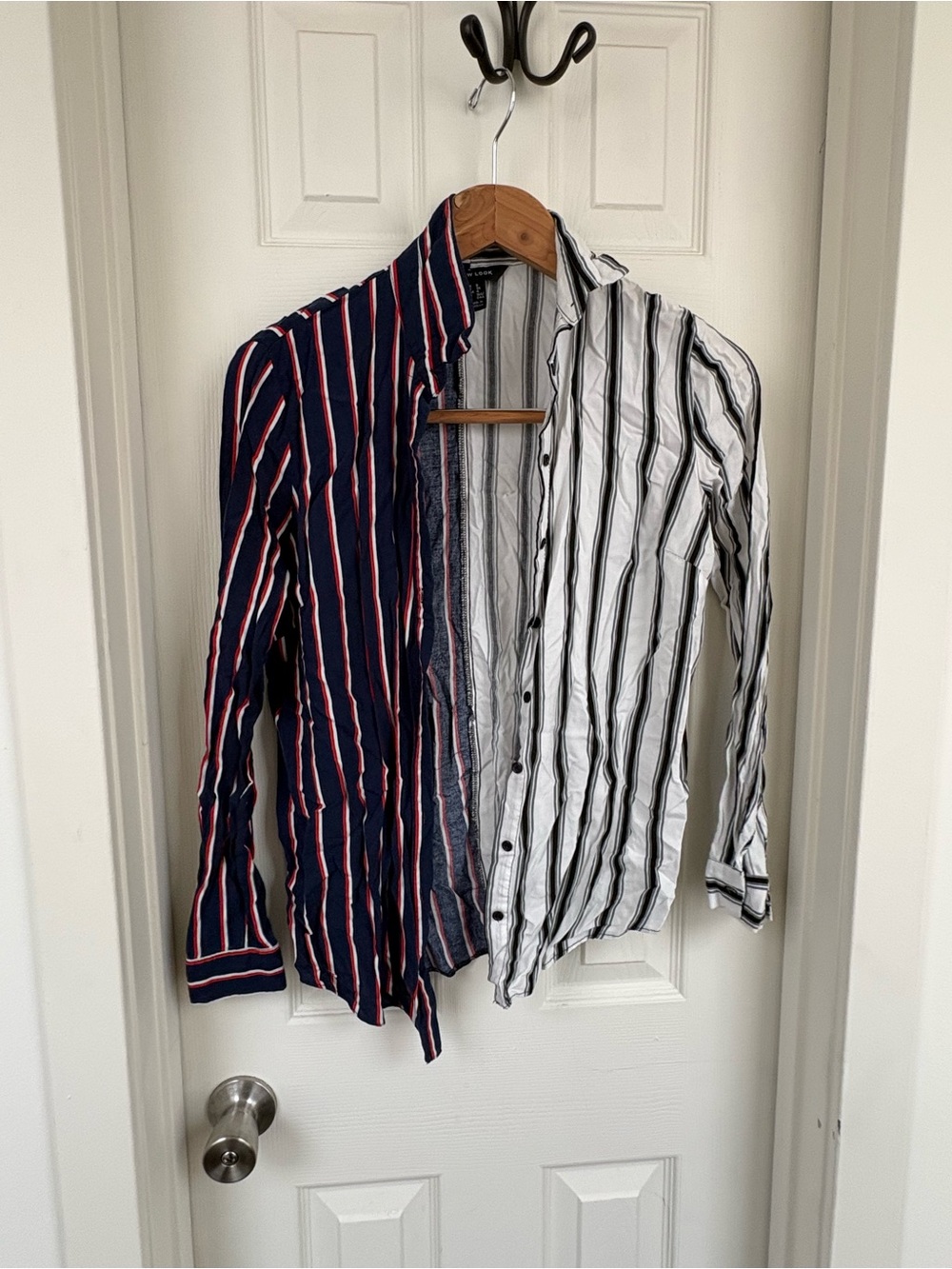 New Look Men’s Two-Tone Striped Shirt Jacket - Navy, White & Red